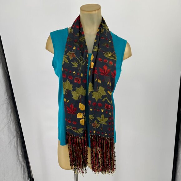 Julienne Collezione Floral Scarf wrap fashion  Fringe blue Pattern - Picture 4 of 9